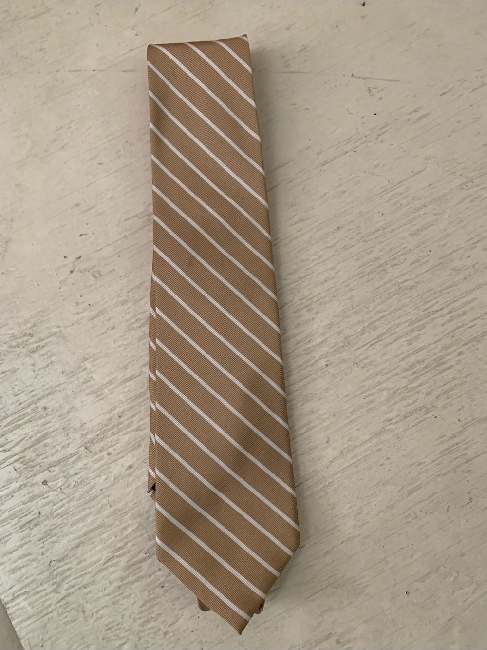Jos. A. Bank Tan and White Diagonal Stripe 100% Silk Tie Like New!